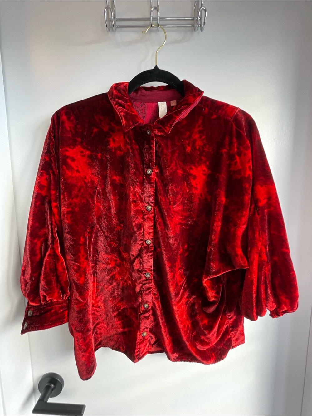 Anthropologie Pilcro Red Velvet Button-Front Women's shirt size XS